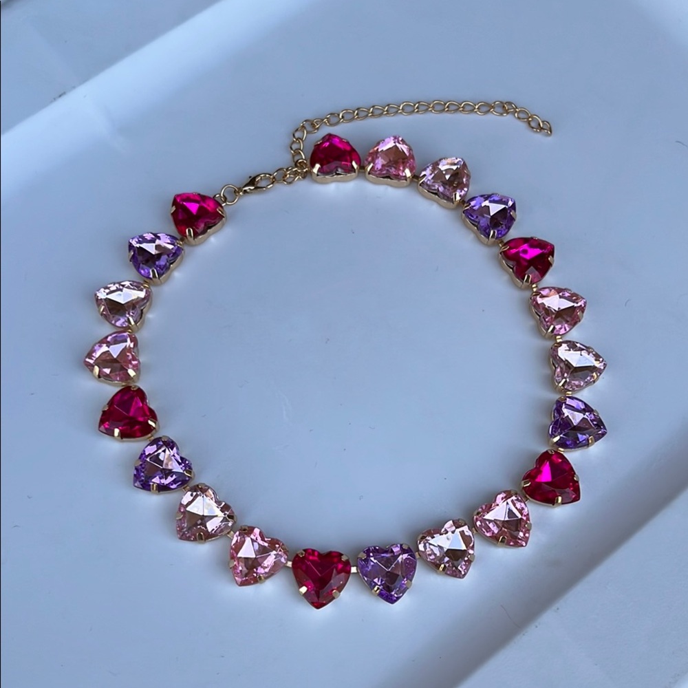 Heart-Shaped Pink and Purple Necklace - Picture 3 of 11